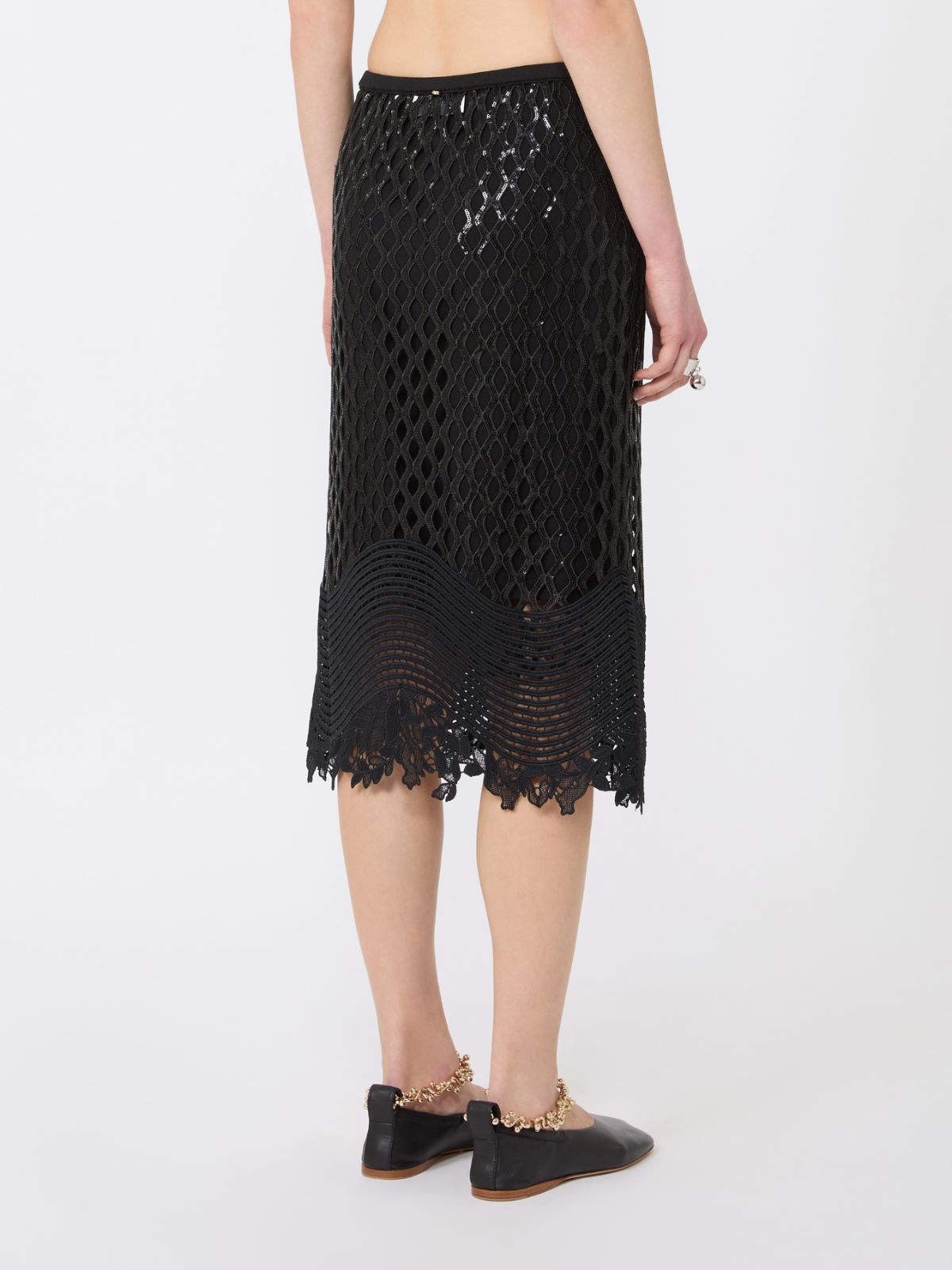 Siateczkowa spódnica z cekinami - CZARNY - 3