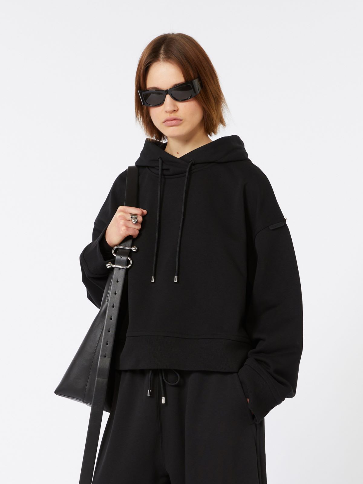Stretch-cotton hooded sweatshirt - BLACK - Max Mara - 6