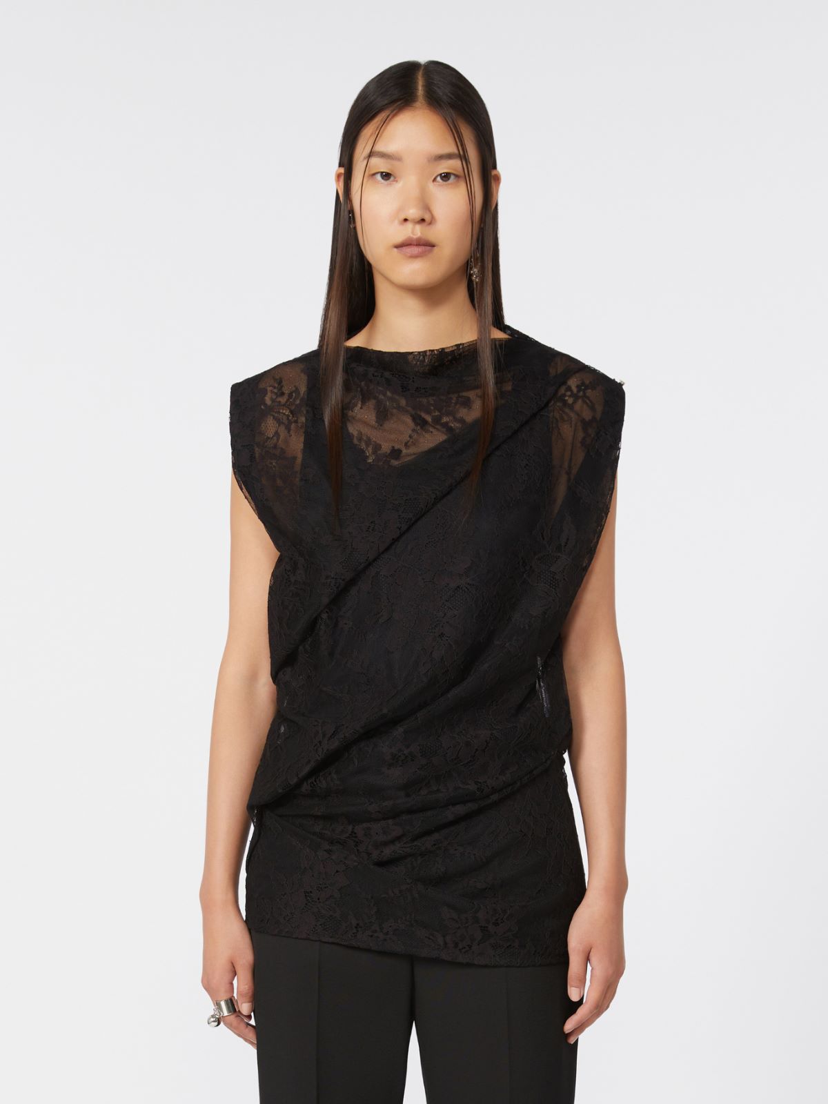 Two-tone lace top - BLACK - Max Mara - 10