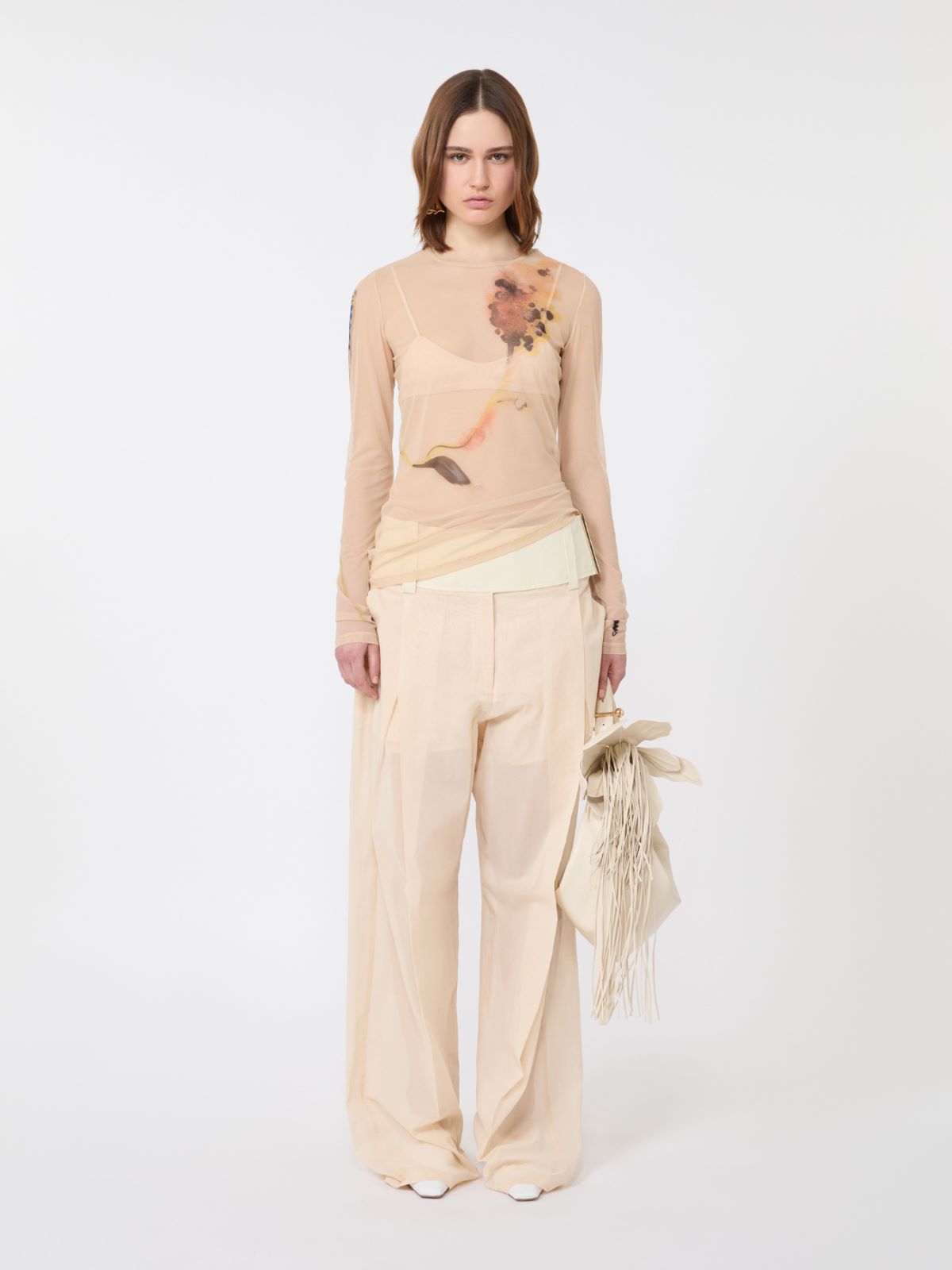 High-neck stretch tulle top - ANTIQUE ROSE