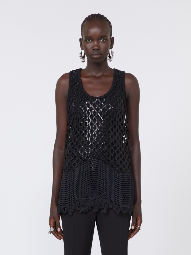 Top aus Pailletten-Netzstoff - SCHWARZ - 2
