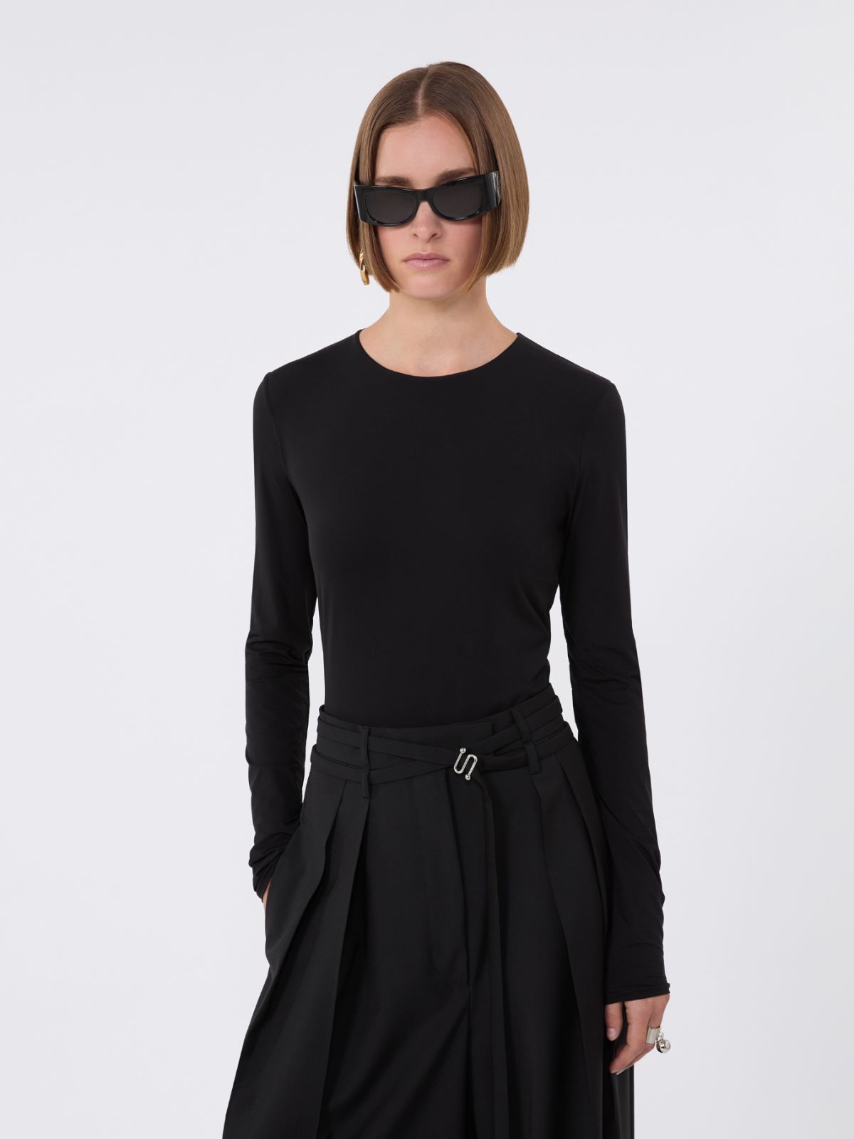 Skin-tight jersey T-shirt - BLACK - Max Mara - 5