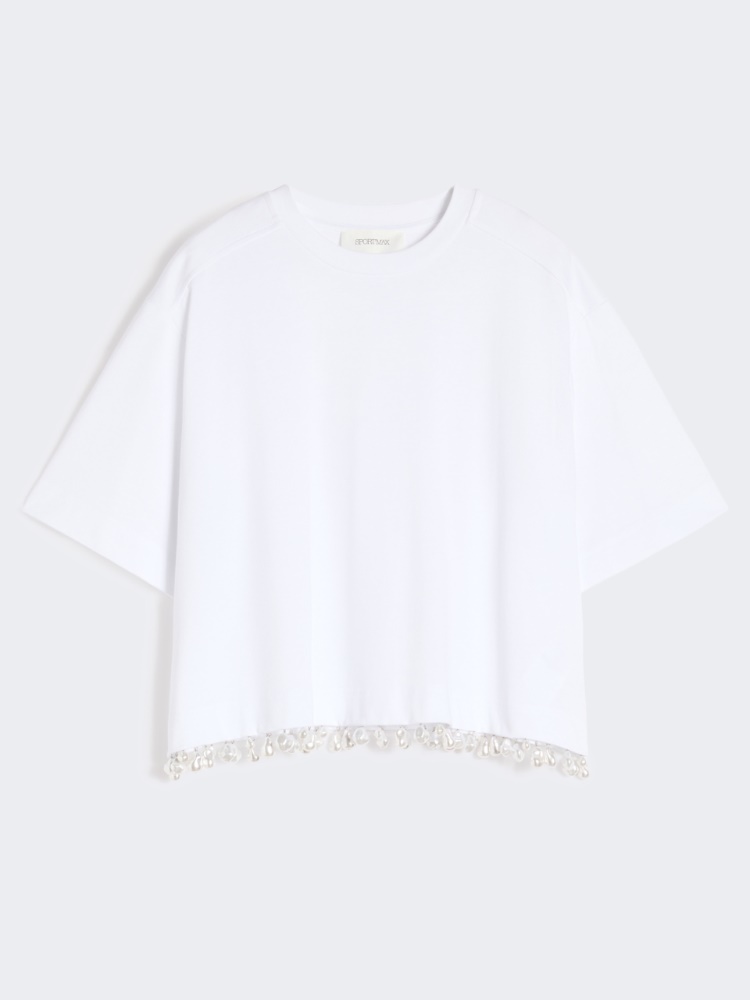 Pearl-embroidered cropped T-shirt - OPTICAL WHITE - 6