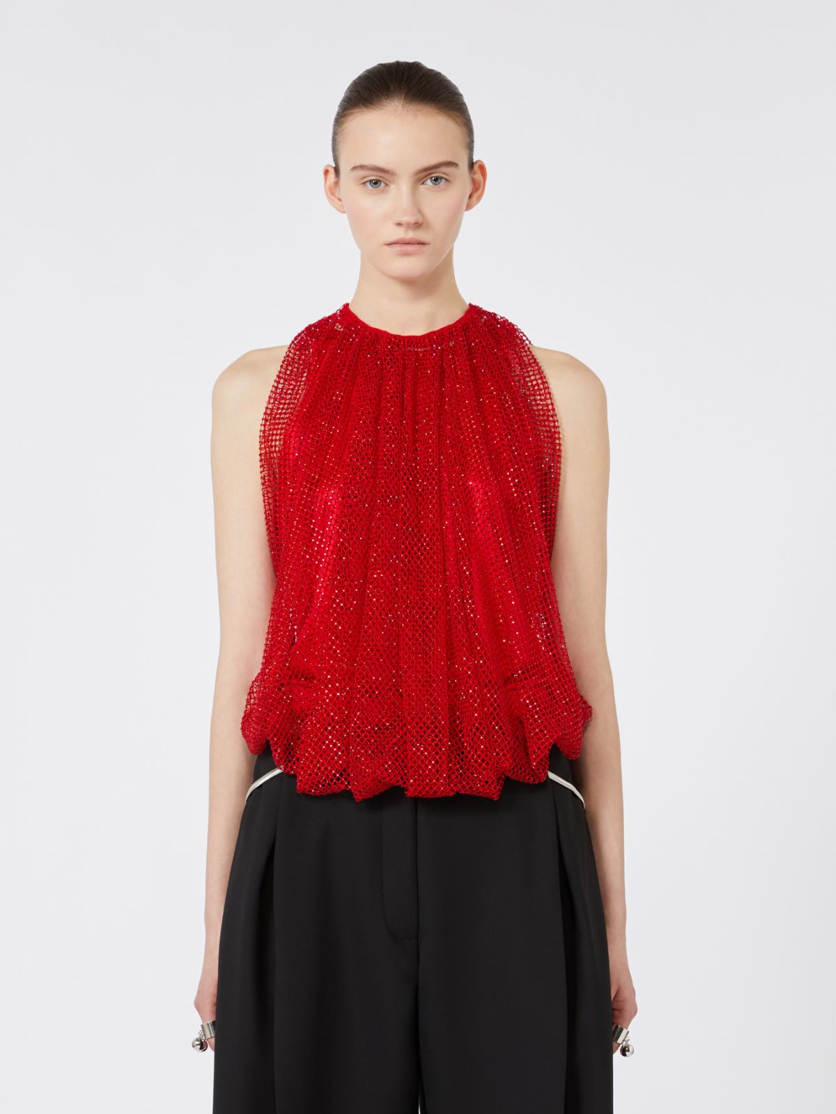 Mesh top with crystals - RED - Max Mara - 6