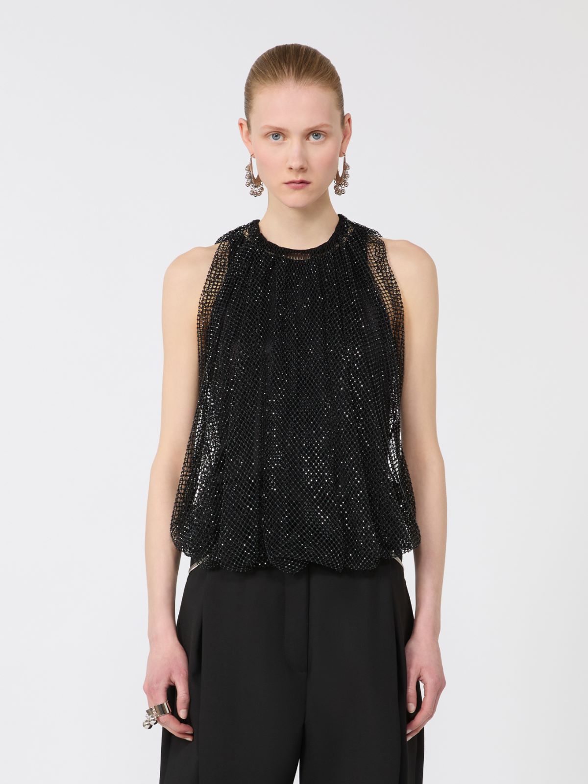 Mesh top with crystals - BLACK - Max Mara - 6