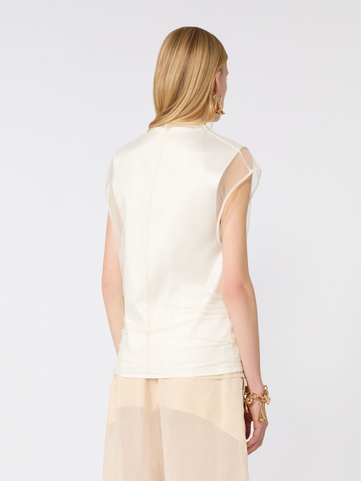 Zweilagiges, ärmelloses Top aus Satin und Tüll - WEISS - Max Mara - 3