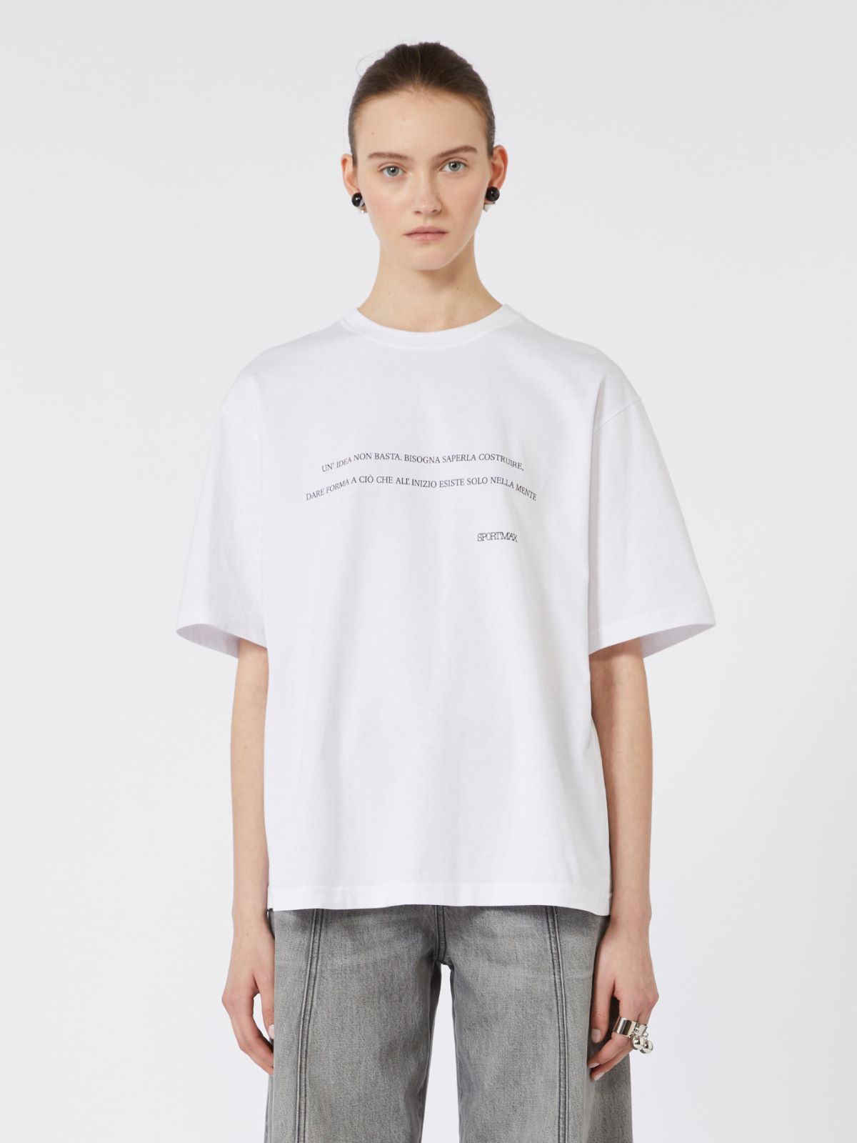 Printed cotton T-shirt - OPTICAL WHITE - Max Mara - 5