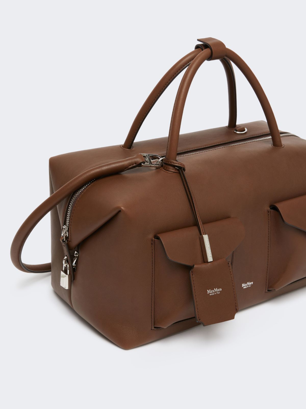 Large leather Boston bag with pockets - BROWN - Max Mara - 6