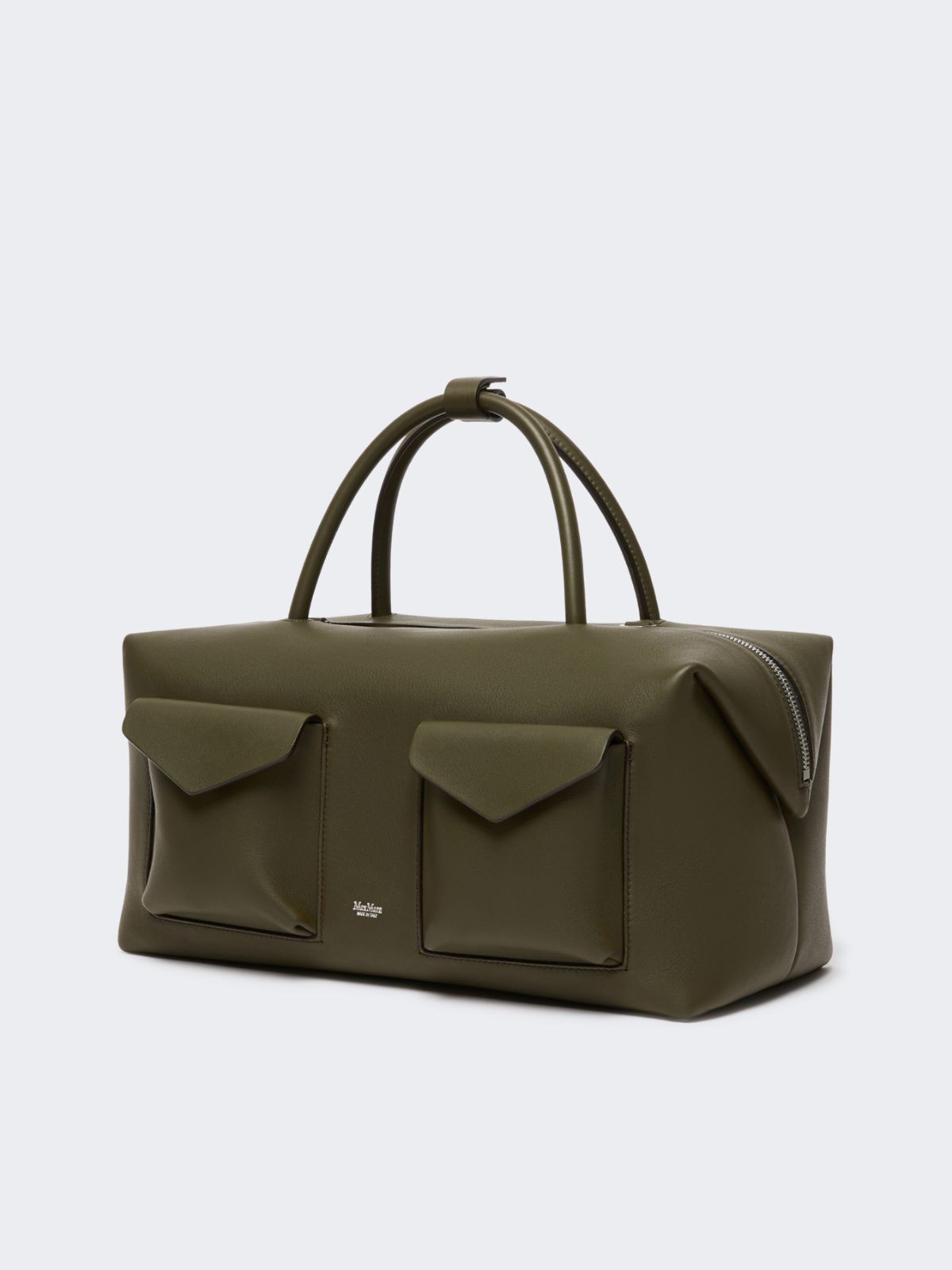 Large leather Boston bag with pockets - DARK BROWN - Max Mara - 6