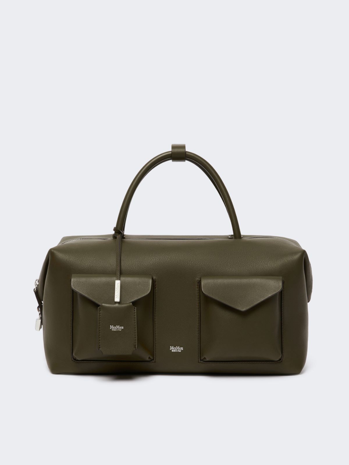 Large leather Boston bag with pockets - DARK BROWN - Max Mara - 12