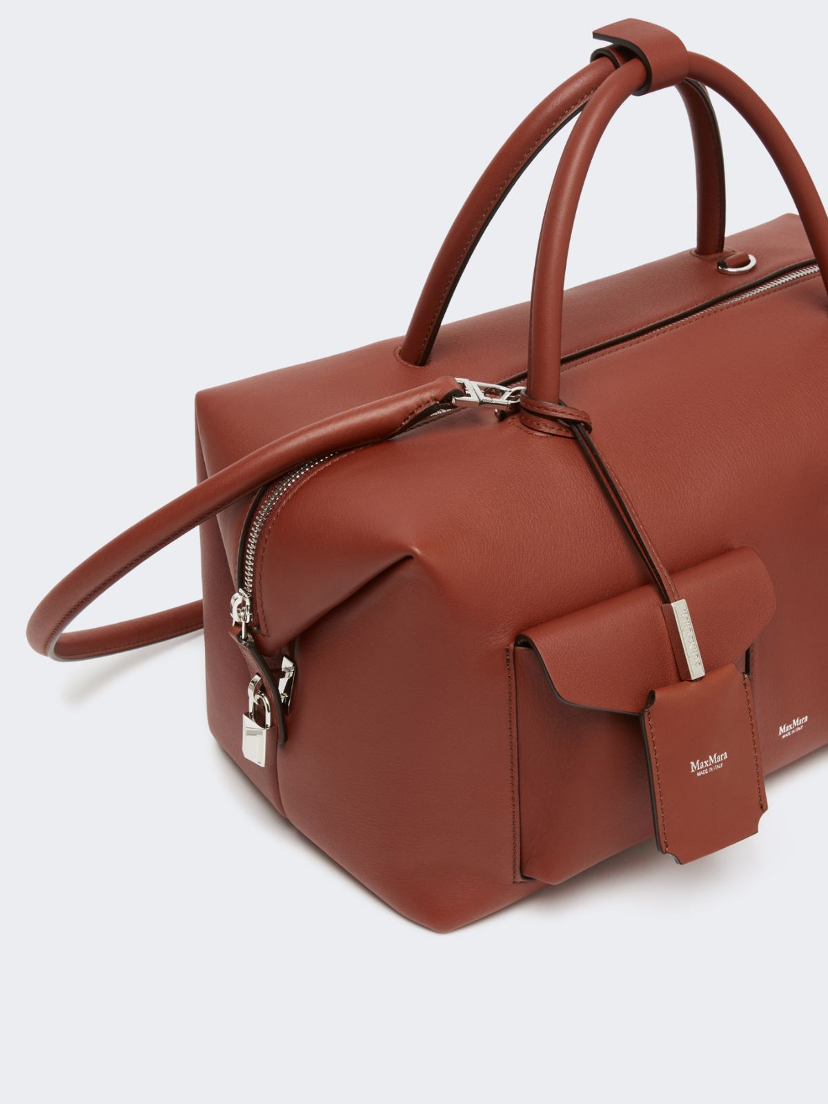 Large leather Boston bag with pockets - RUST - Max Mara - 6