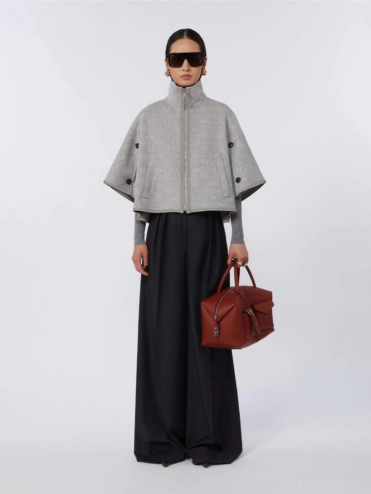 Large leather Boston bag with pockets + RUST - Max Mara