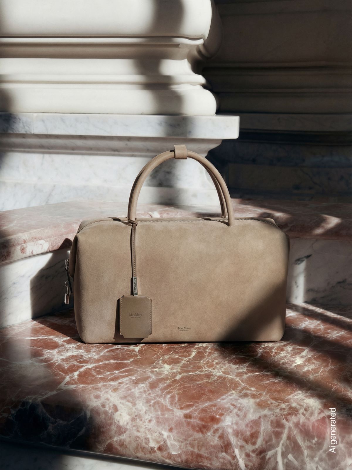 Large nubuck leather Boston bag + TURTLEDOVE - Max Mara