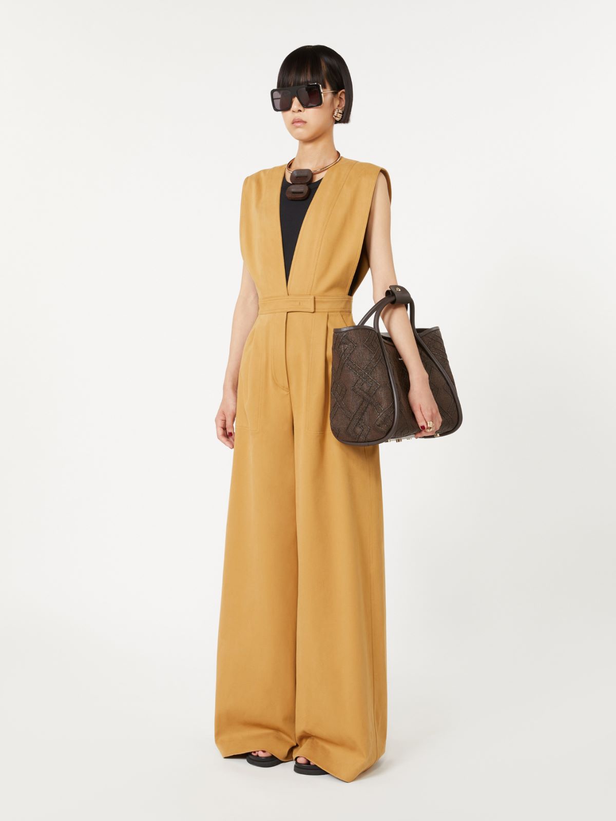 Small Marine bag in diamond-patterned basketweave + DARK BROWN - Max Mara