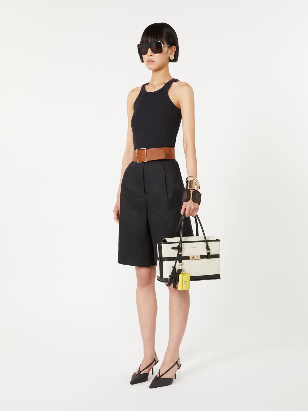 Chevron canvas and leather handbag - ICE - Max Mara - 6