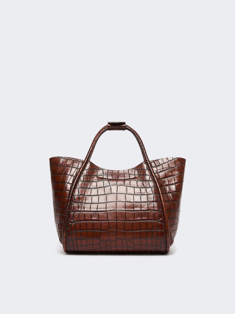 Small crocodile-print leather Marine bag - BROWN - Max Mara - 3