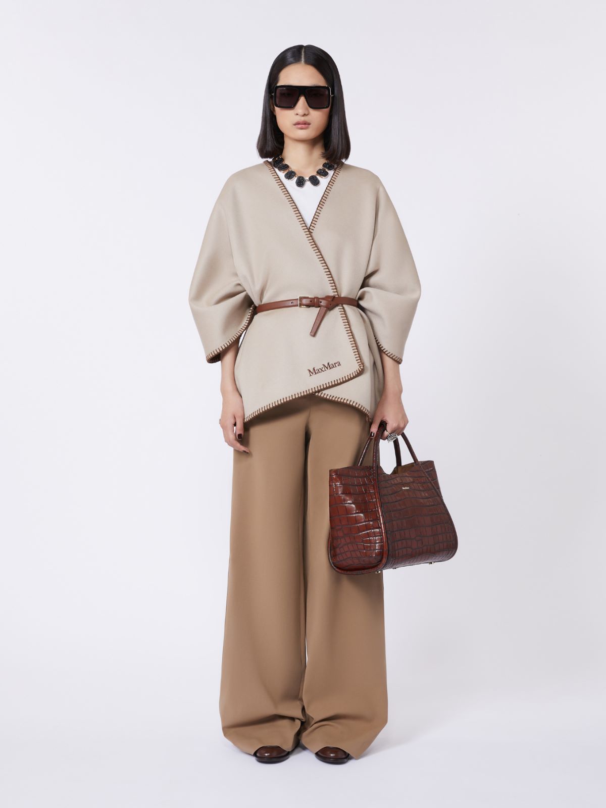 Small crocodile-print leather Marine bag - BROWN - Max Mara - 6