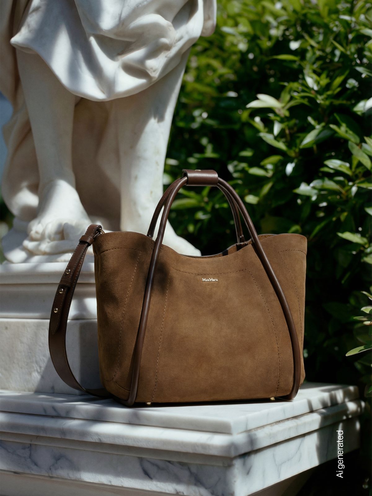 Small Nubuck leather Marine bag - DARK BROWN - Max Mara
