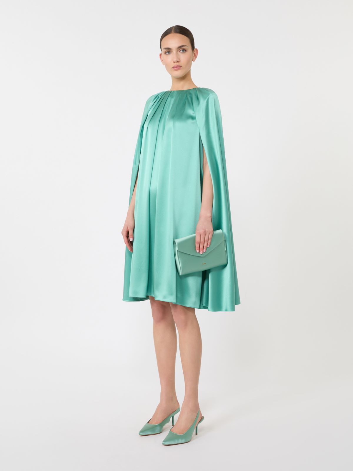 Viscose and silk satin clutch bag - SAGE GREEN