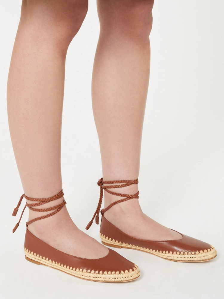 Nappa and raffia ballerinas - TOBACCO