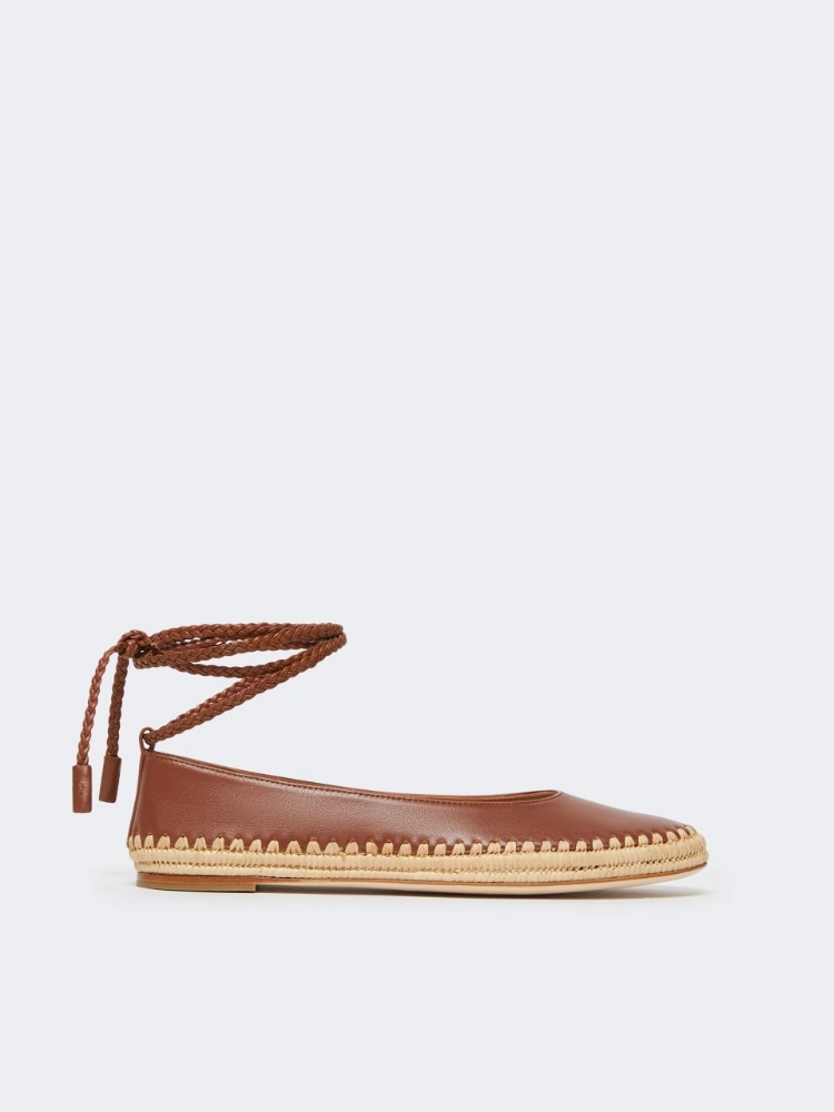 Nappa and raffia ballerinas - TOBACCO