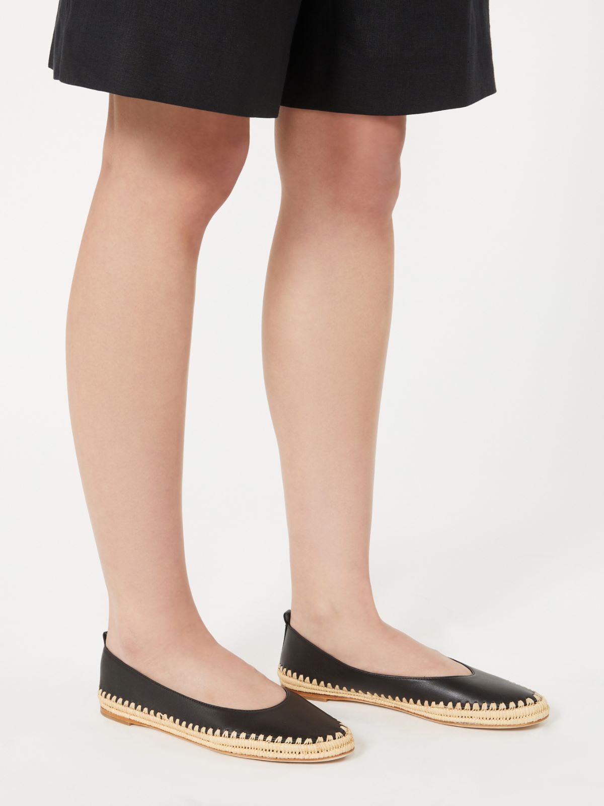 Nappa and raffia ballerinas + BLACK - Max Mara