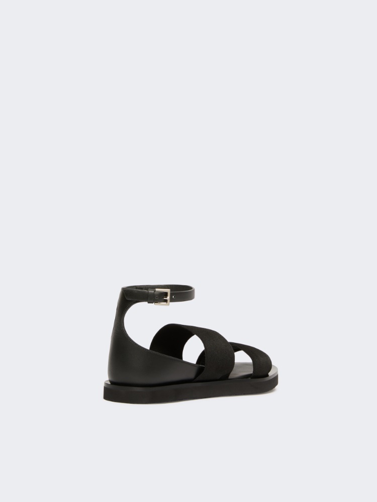 Flat sandals in leather and elasticated webbing - BLACK - Max Mara - 3