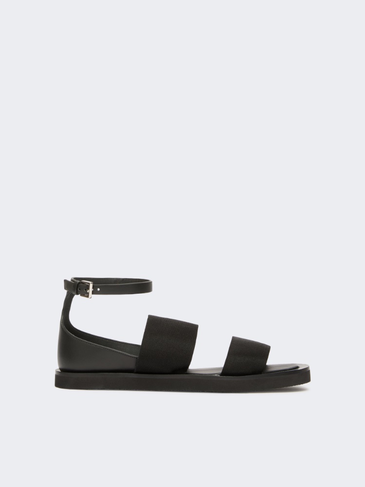 Flat sandals in leather and elasticated webbing - BLACK - Max Mara