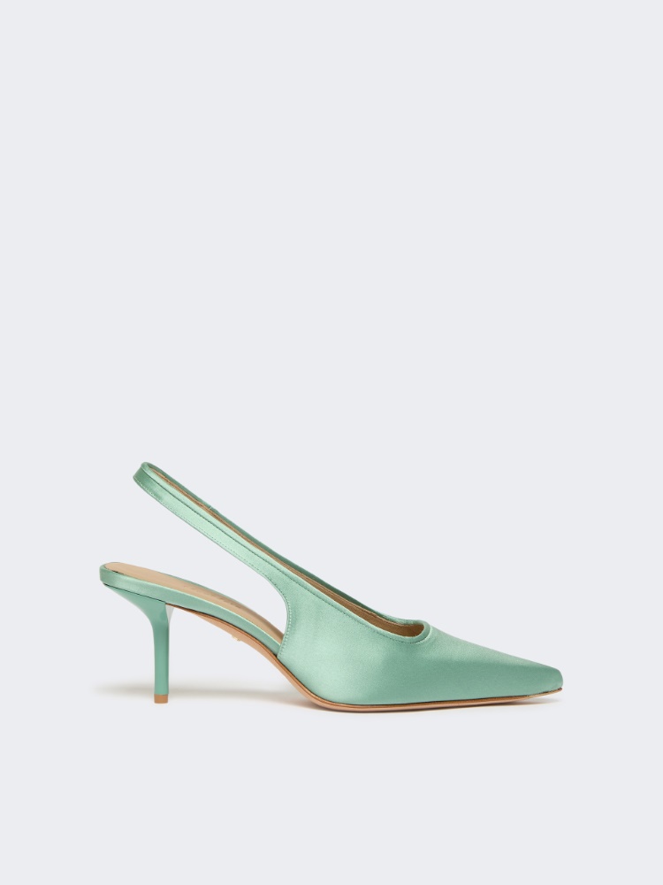 Czółenka z odkrytą piętą z satyny wiskozowej i jedwabiu - ZIELONY - Max Mara