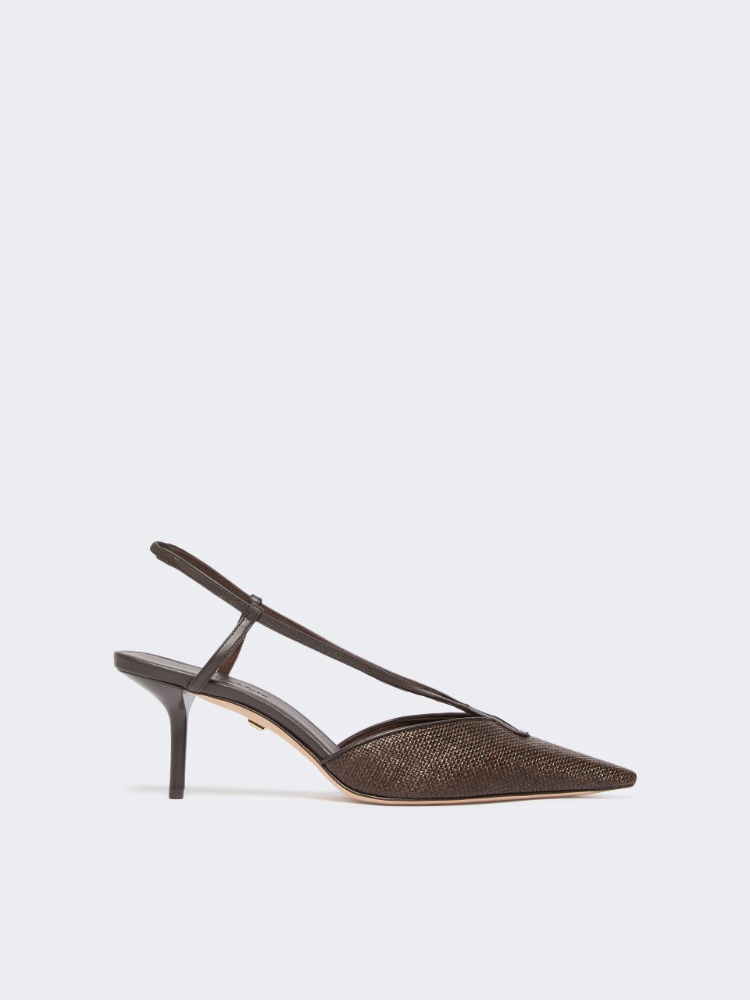 Raffia-look canvas slingbacks - DARK BROWN - Max Mara