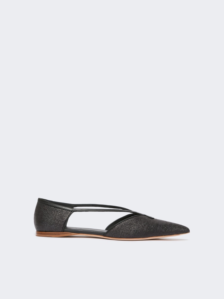 Raffia-look basketweave ballet flats - BLACK - Max Mara