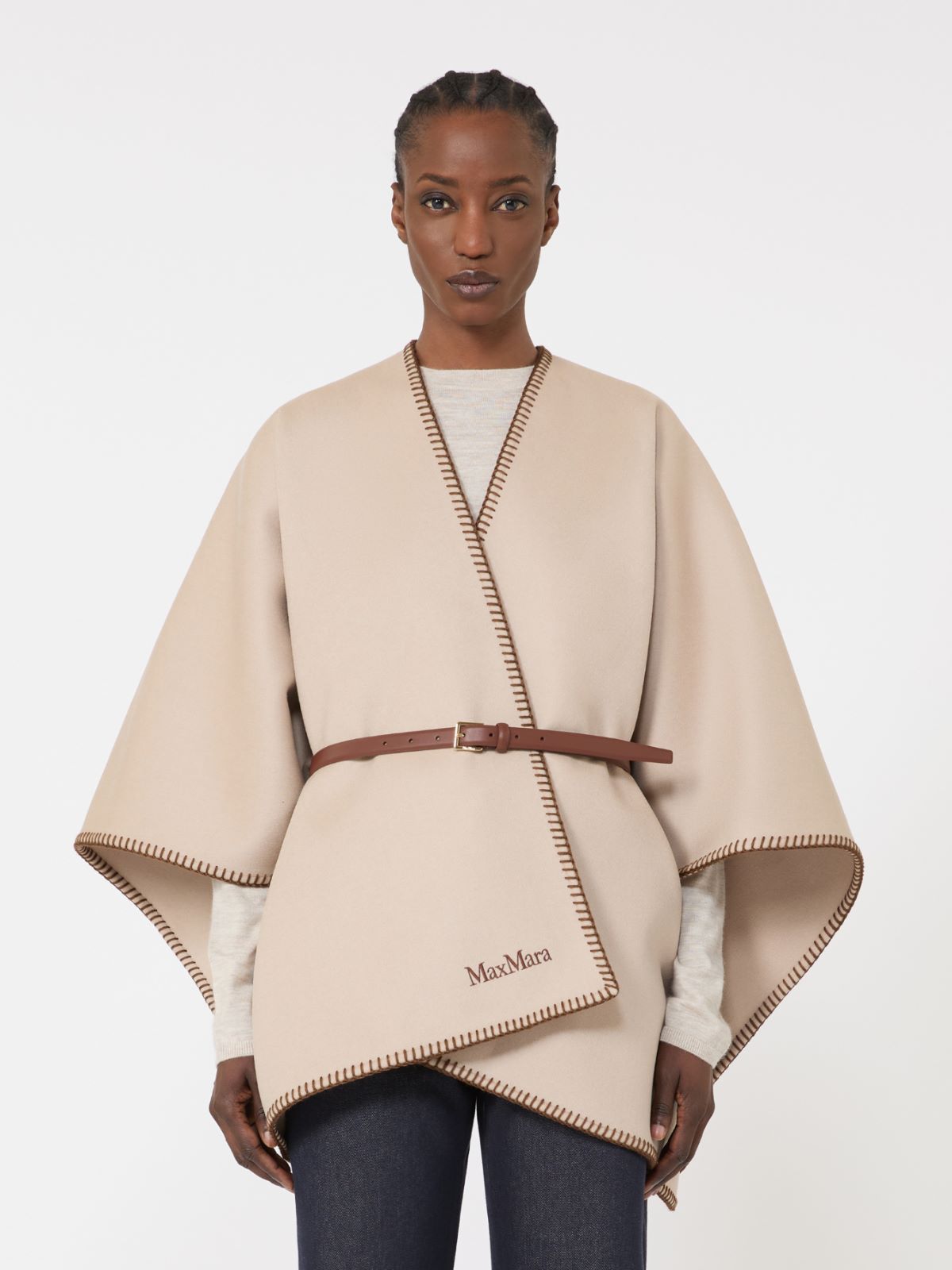 Wool and cashmere cape with belt - SAND - Max Mara - 5