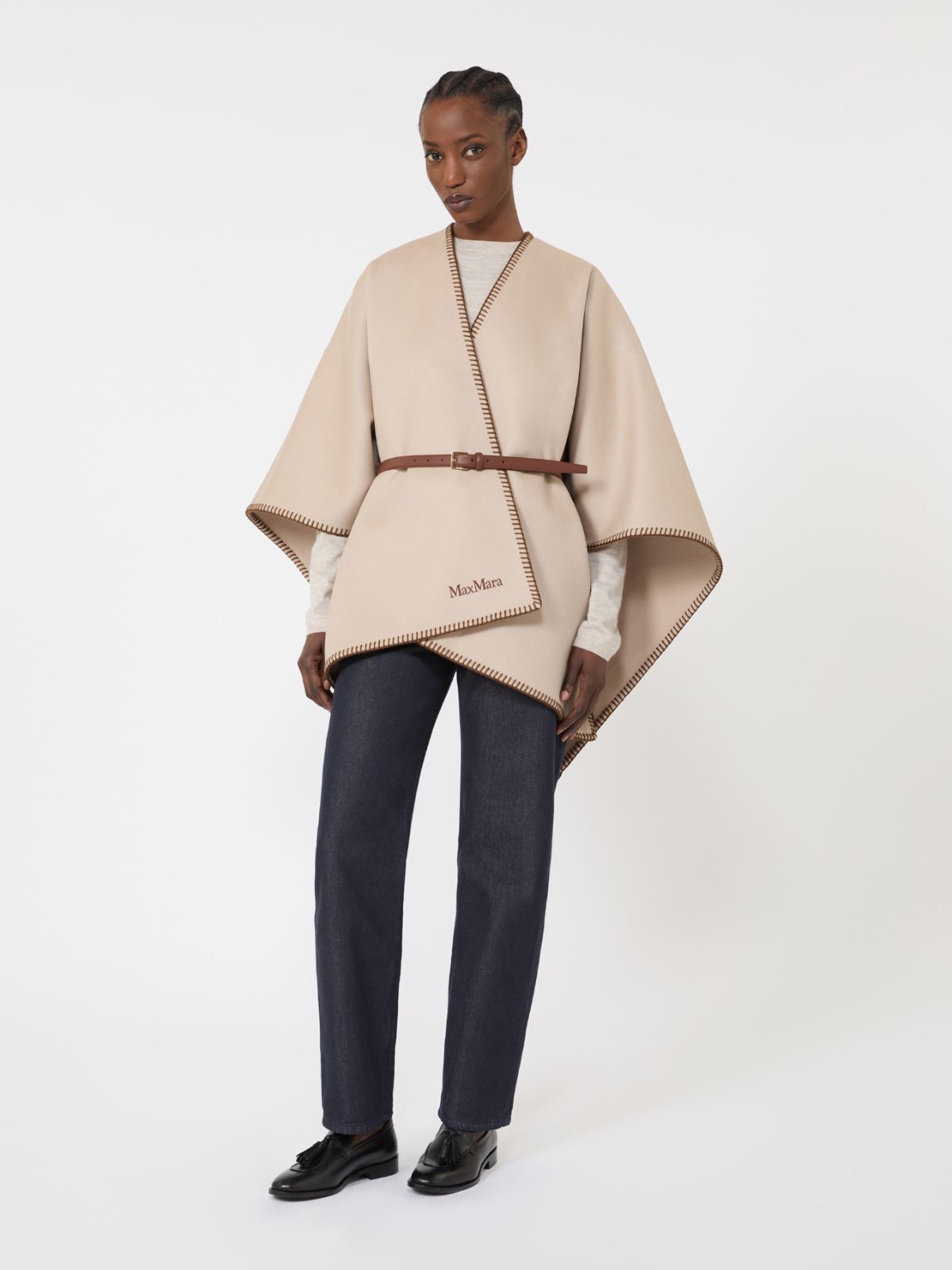Wool and cashmere cape with belt - SAND - Max Mara - 5