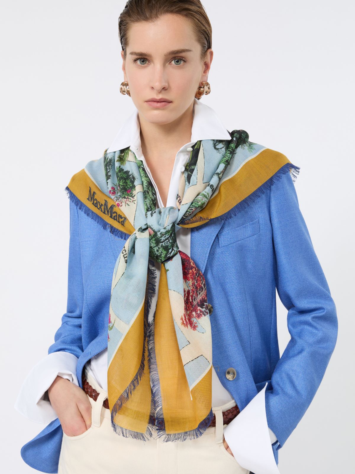 Oversized scarf in printed silk and wool - MUSTARD - Max Mara