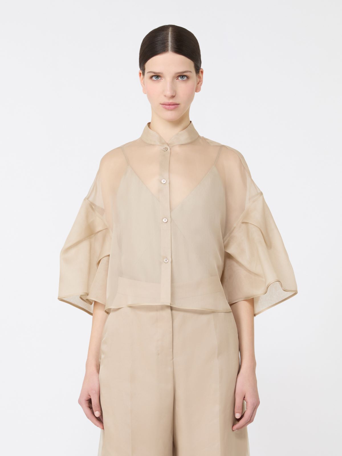 Silk organza cape - BEIGE - 2