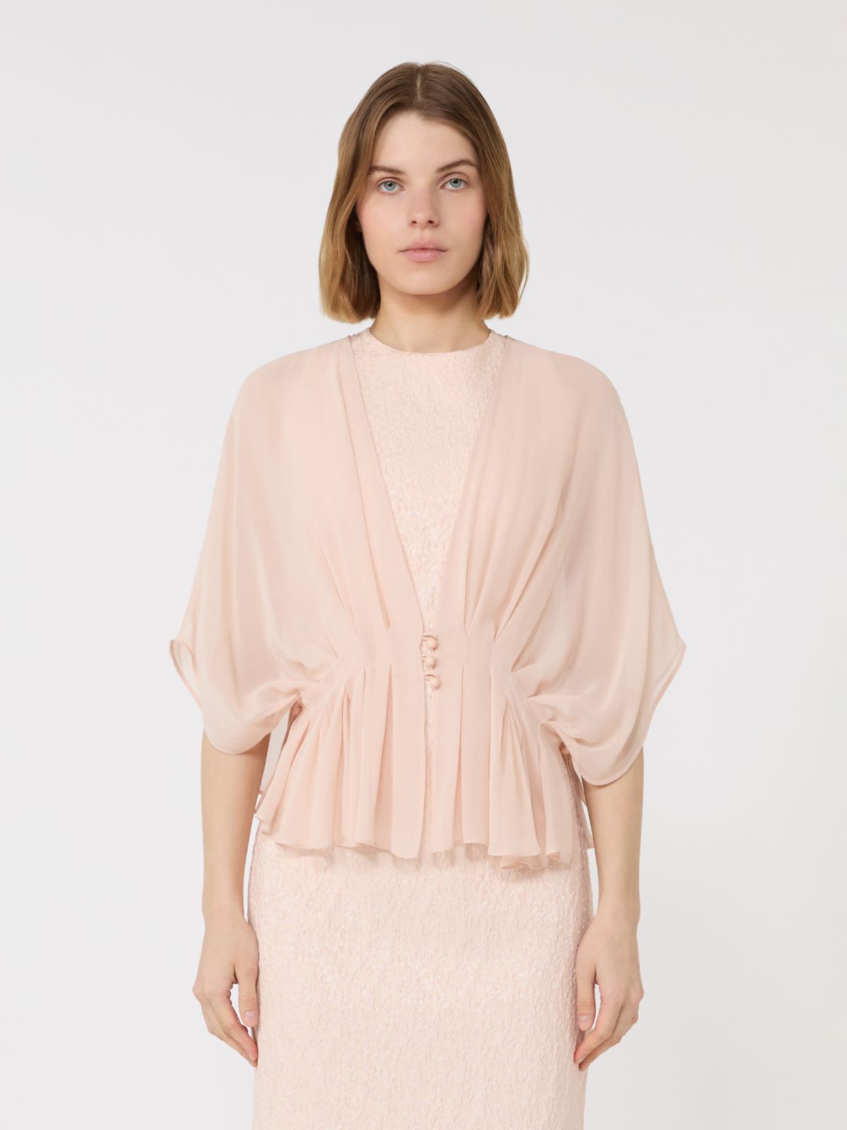 Draped cape in silk georgette - BEIGE PINK - Max Mara - 2