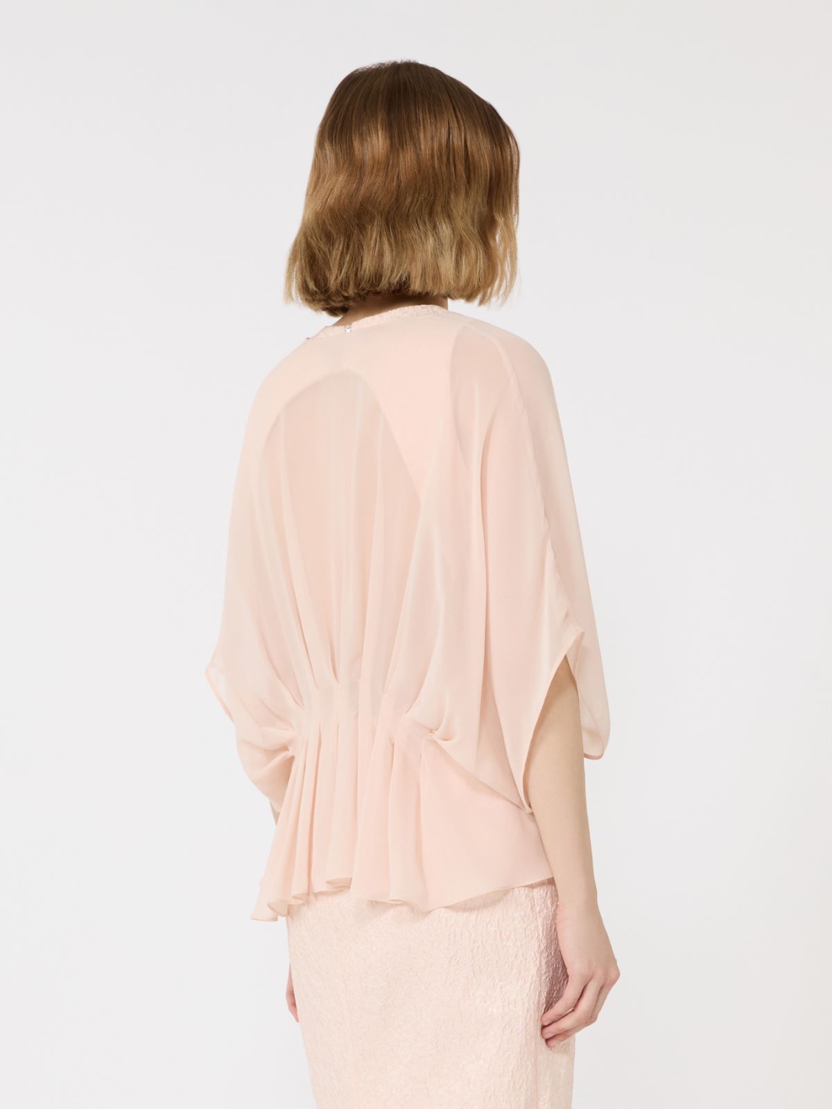 Draped cape in silk georgette - BEIGE PINK - Max Mara - 3