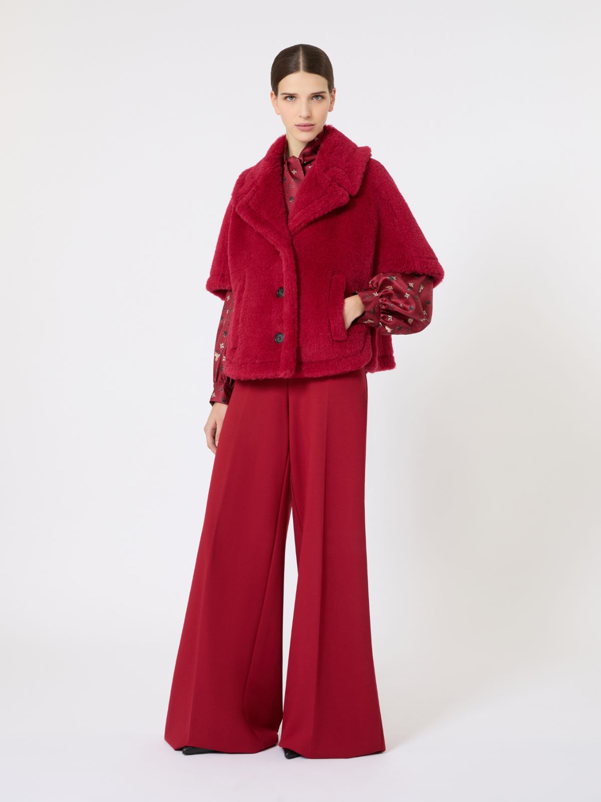 Alpaca and wool Teddy fabric cape - RED - Max Mara - 4