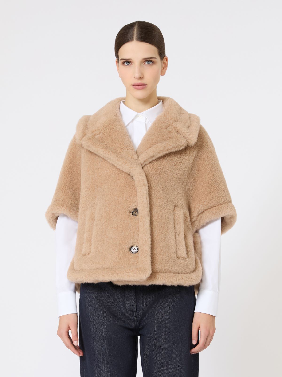 Boxy-fit alpaca and cashmere Teddy fabric cape - BEIGE - Max Mara - 5