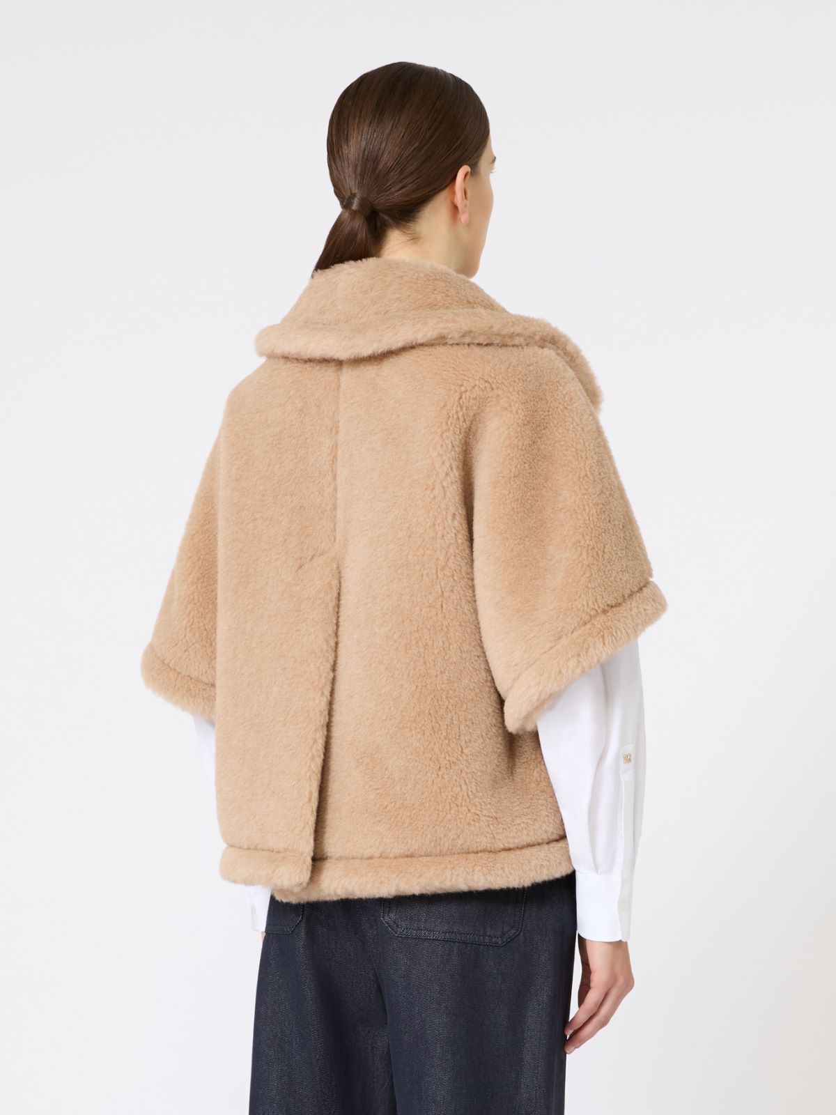 Boxy-fit alpaca and cashmere Teddy fabric cape - BEIGE - Max Mara - 5