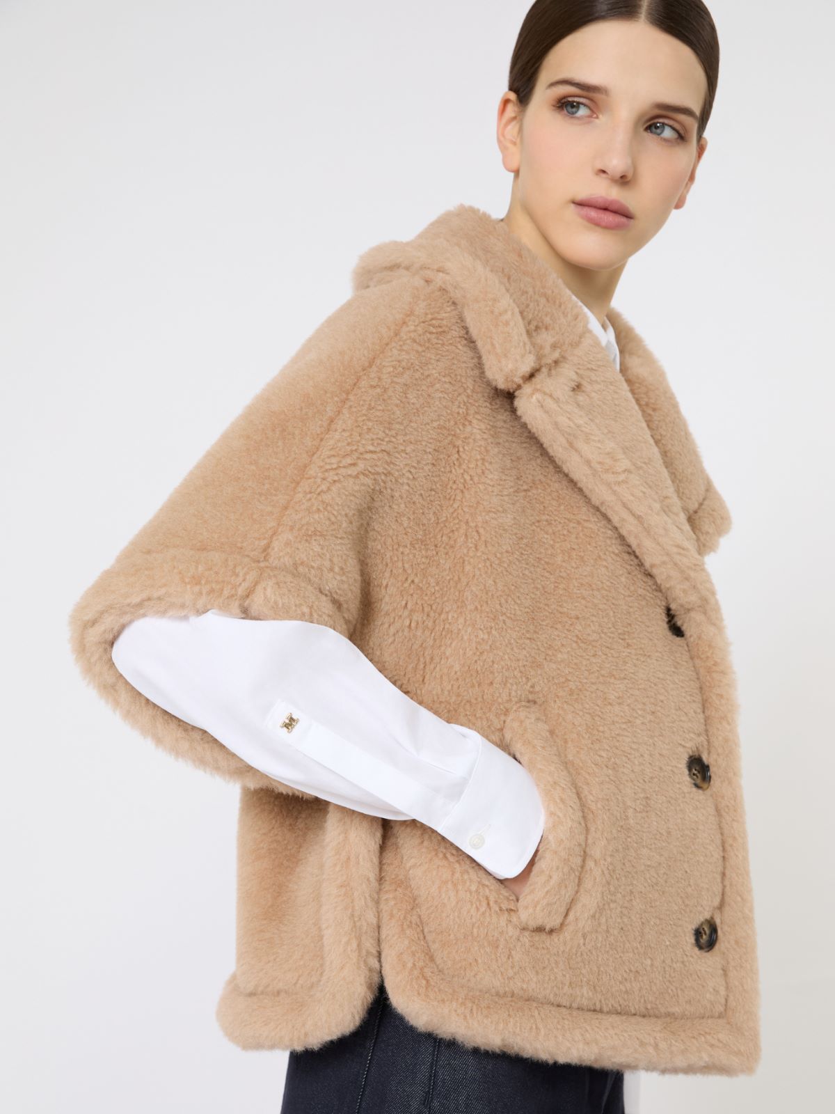 Boxy-fit alpaca and cashmere Teddy fabric cape - BEIGE - Max Mara - 5