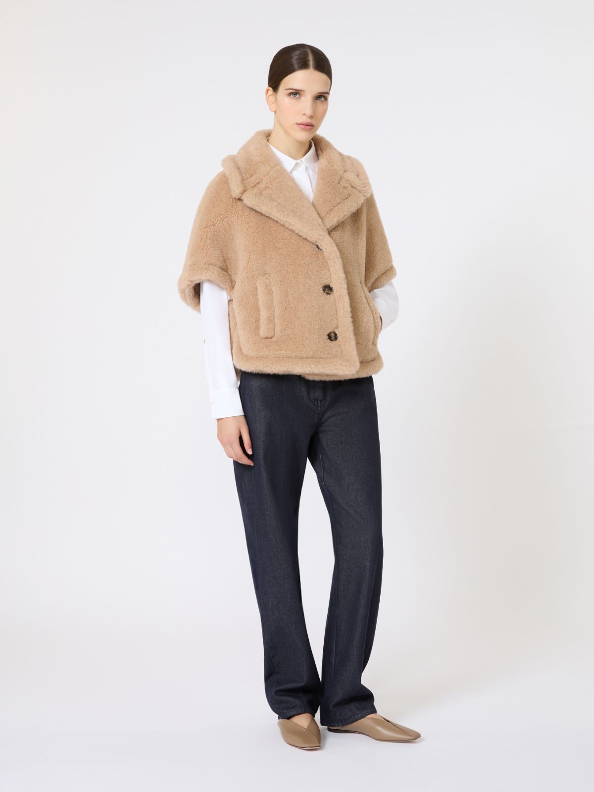 Boxy-fit alpaca and cashmere Teddy fabric cape - BEIGE - Max Mara - 5