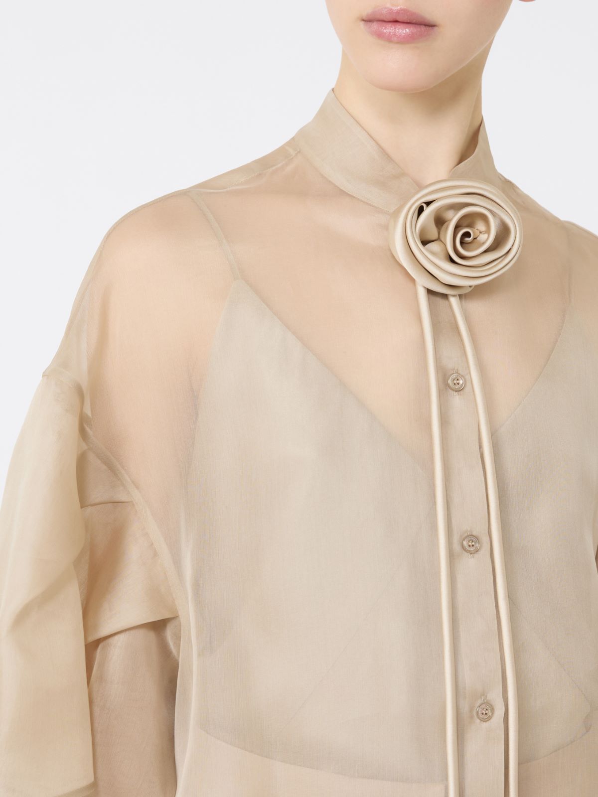 Satin flower brooch - BEIGE - 4