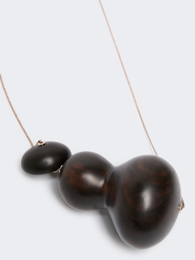 Long necklace with ebony pendant - COFFEE - 2