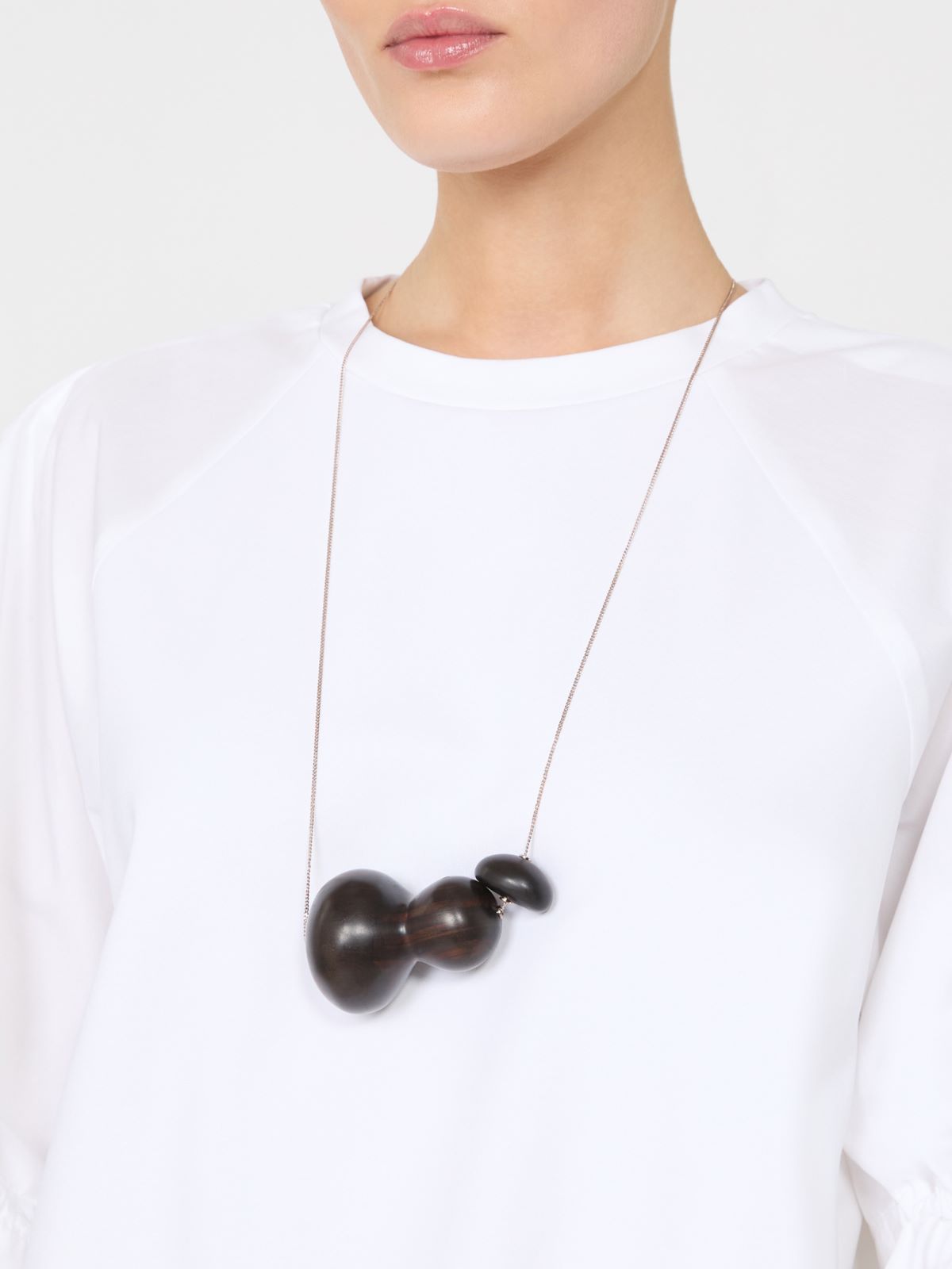 Long necklace with ebony pendant - COFFEE - 3