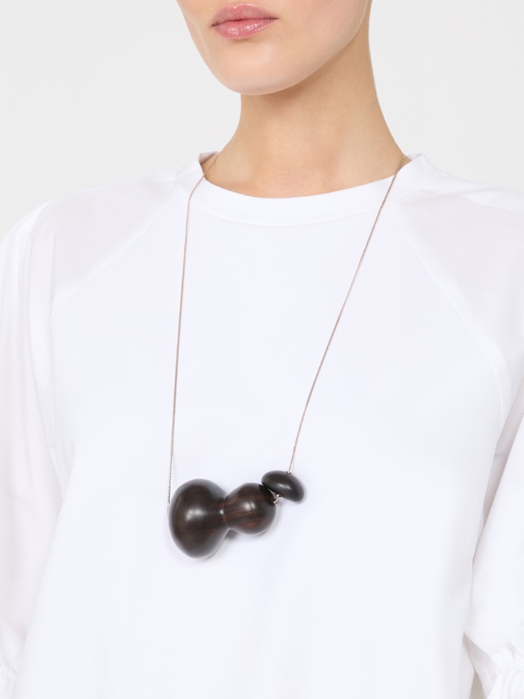 Long necklace with ebony pendant - COFFEE