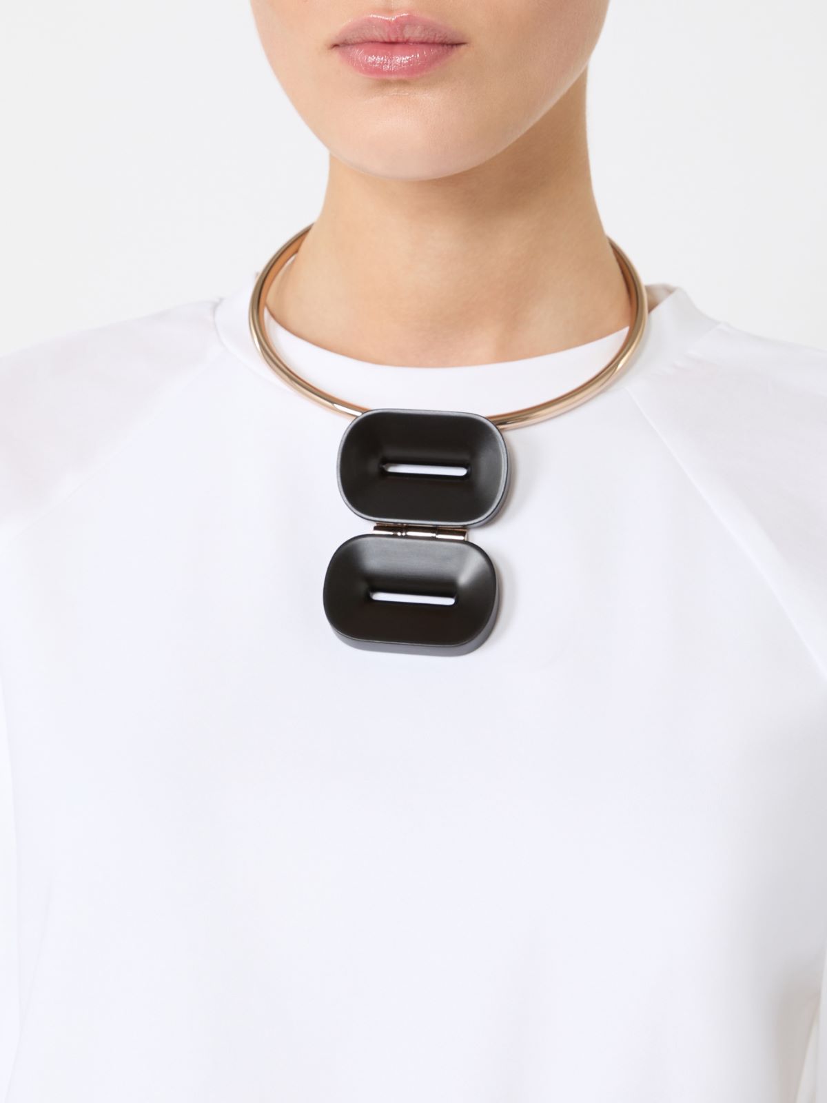 Choker necklace in metal and ebony - COFFEE - 3