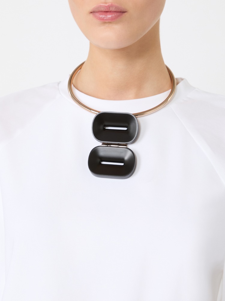 Choker necklace in metal and ebony - COFFEE - 3
