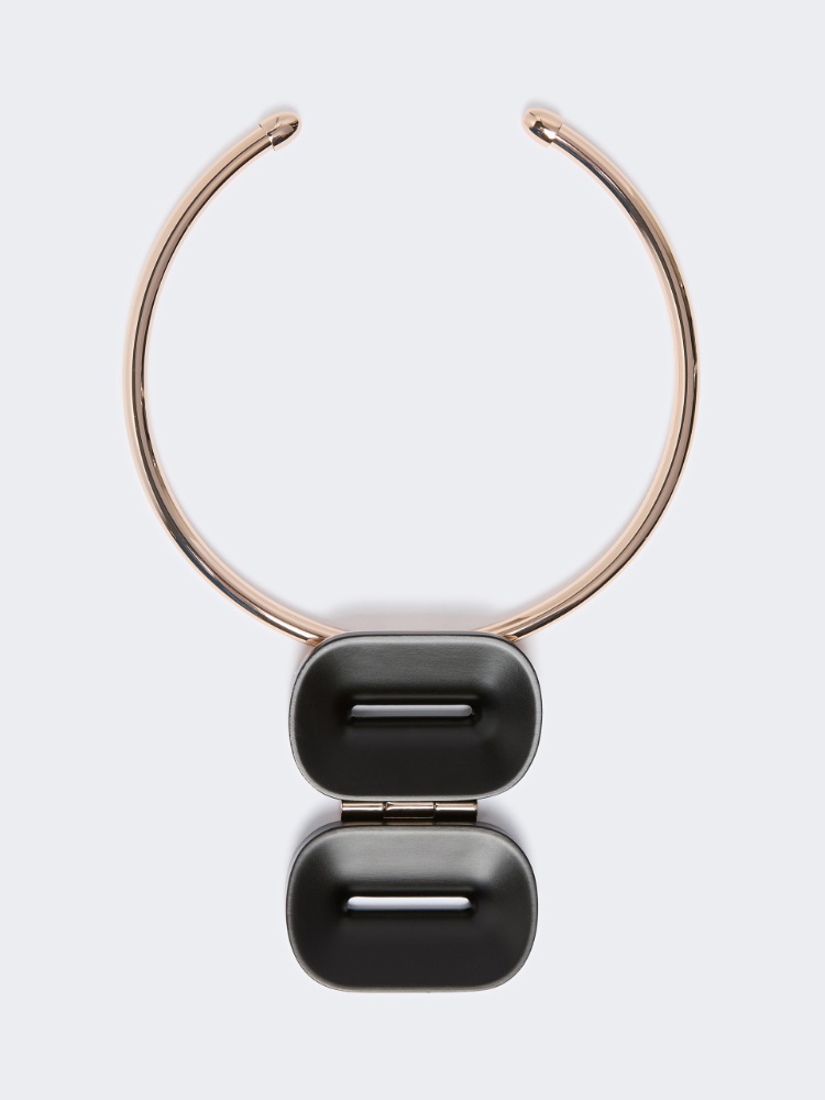 Choker necklace in metal and ebony - COFFEE