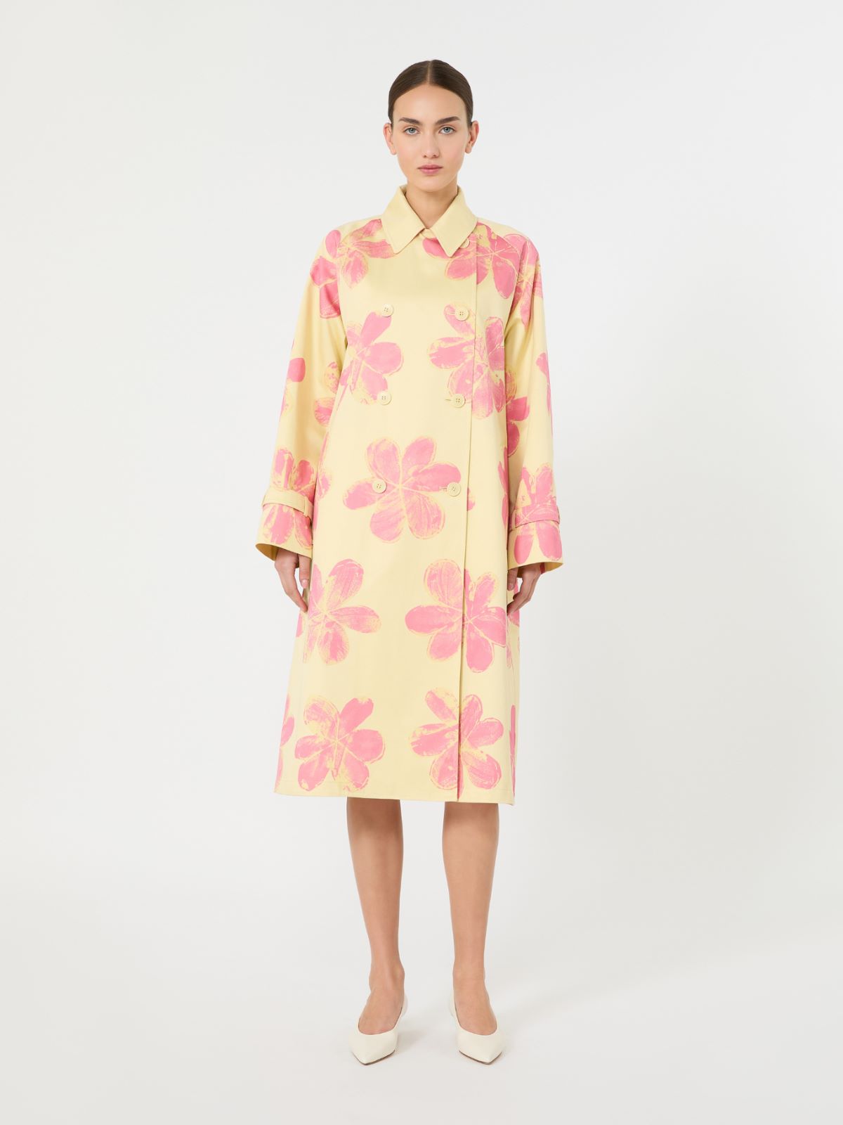 Midi trench coat in patterned water-repellent gabardine - YELLOW - Max Mara - 5